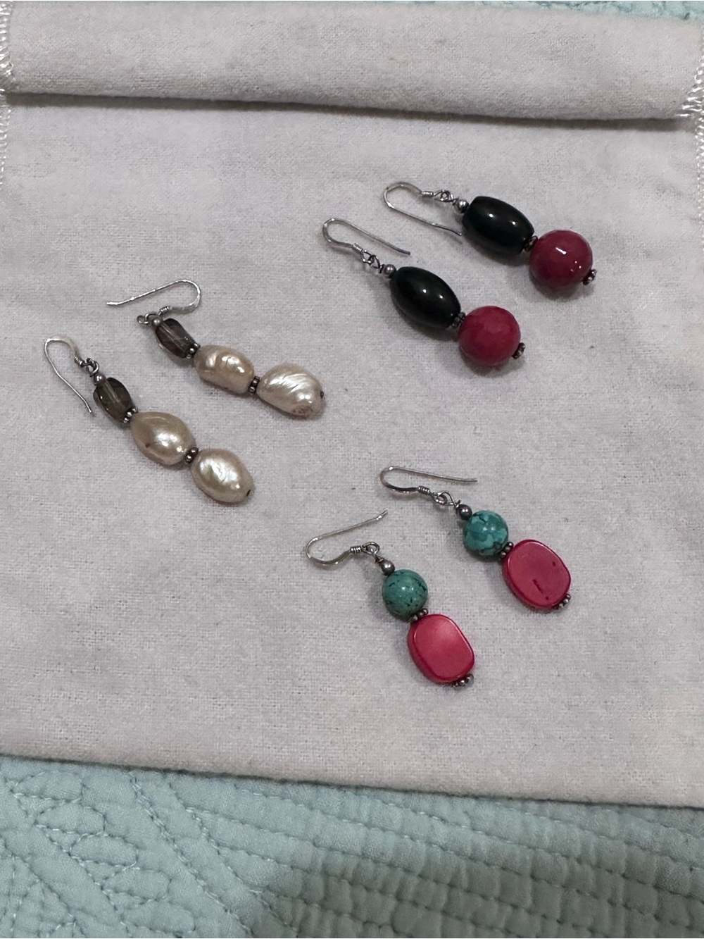 3 Pair Handcrafted Stone Drop Earrings /sterling silver ear hooks & fittings